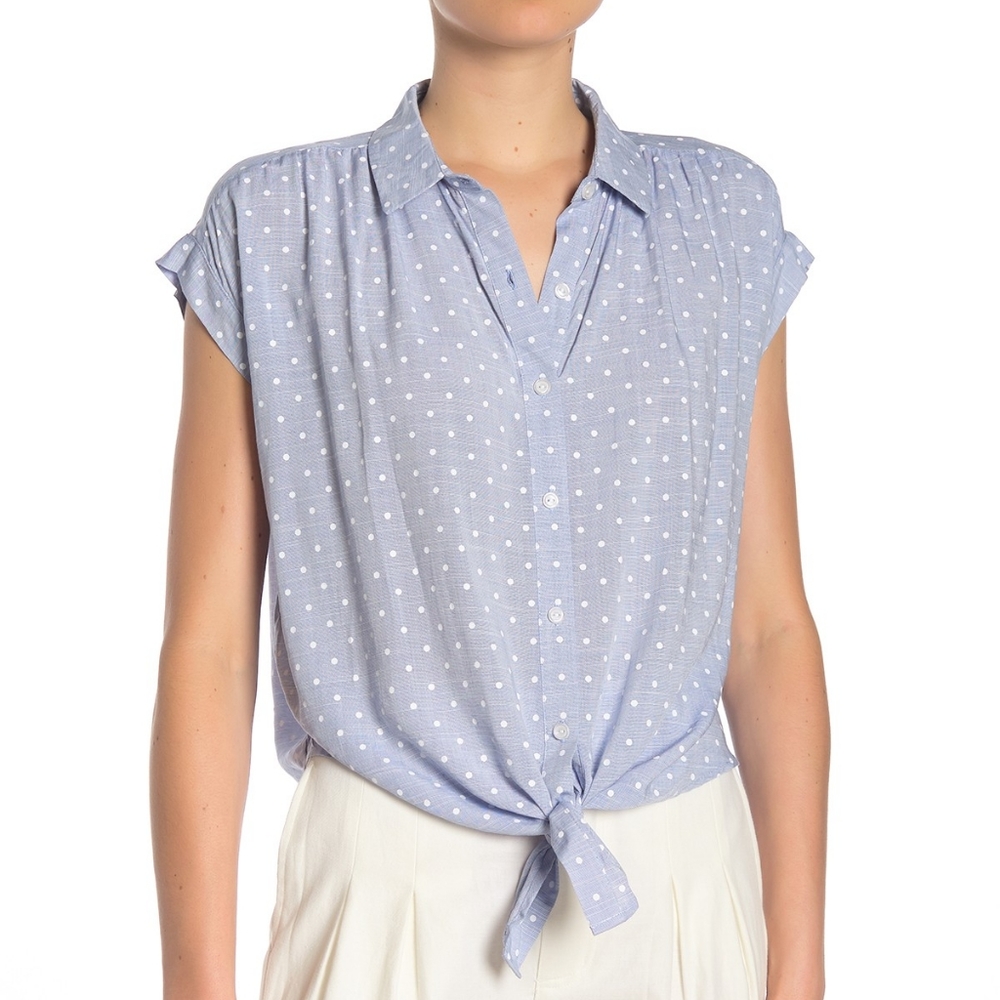 Good Luck Gem Polka Dot Tie Front Camp Shirt